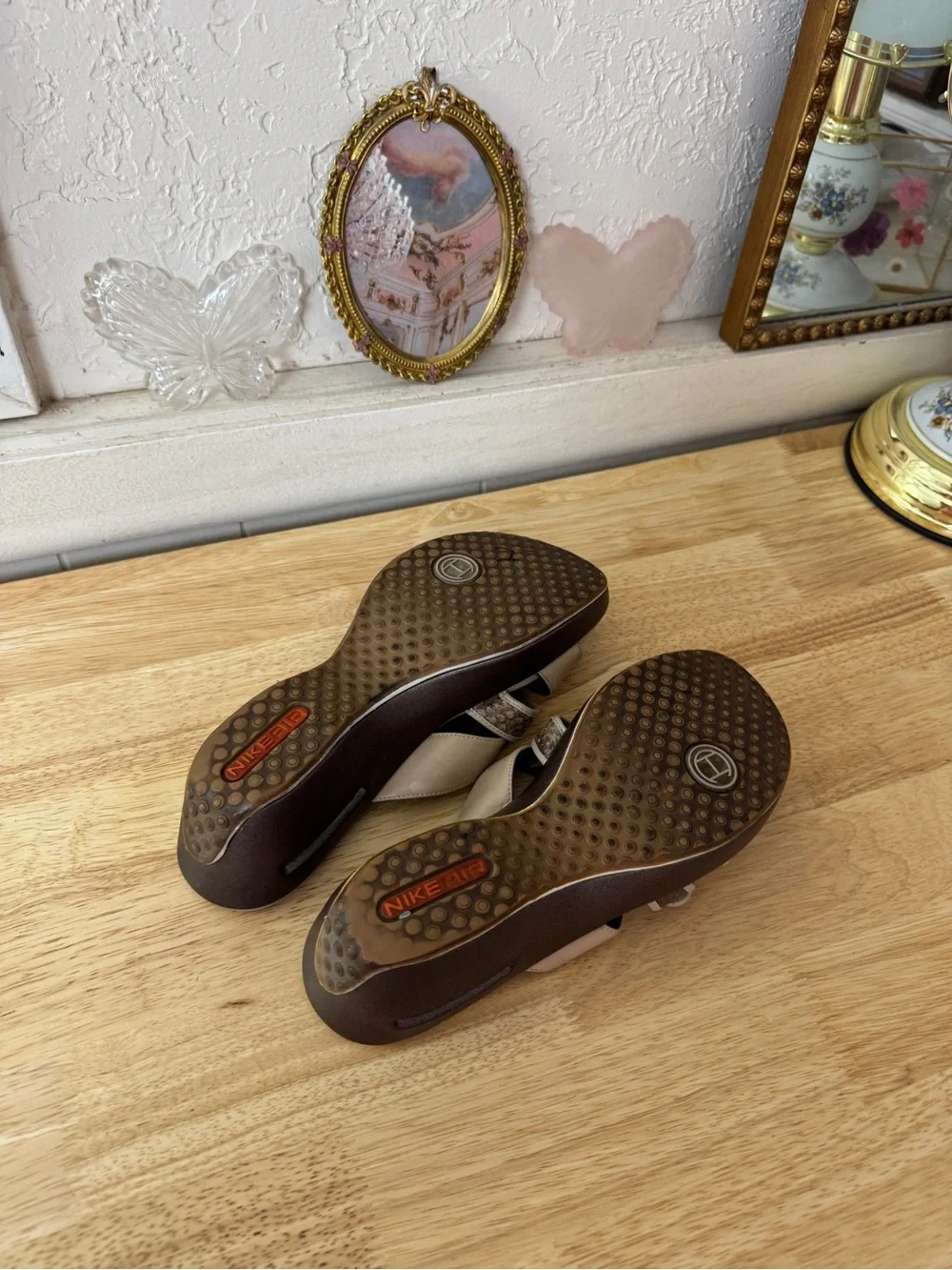 2000’s Cole Haan Y2K Platform Wedge Slide Sandals Beige Brown Leather Size 7